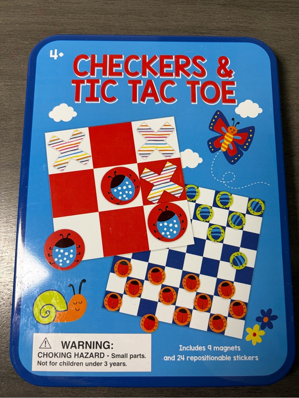 Checkers & Tic Tac Toe Magnetic Kids Game - Blue/Red